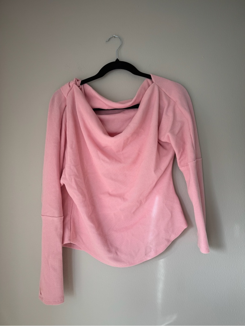 Light Pink Draped Neck Long Sleeve Top